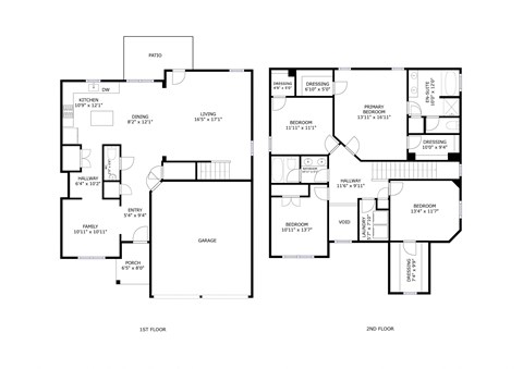 A floor plan of a two story house with a garage.